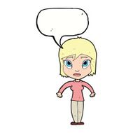 cartoon woman shrugging shoulders with speech bubble N437