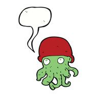 cartoon alien head wearing hat with speech bubble N9
