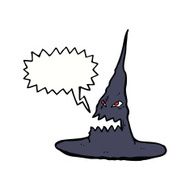 cartoon spooky witches hat with speech bubble N9