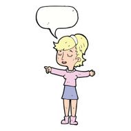 cartoon happy woman pointing with speech bubble N59