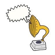 cartoon phonograph with speech bubble