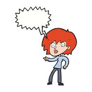 cartoon surprised woman pointing with speech bubble N9