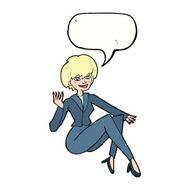 cartoon businesswoman sitting with speech bubble N9