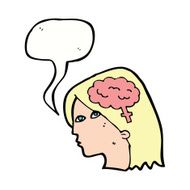 cartoon female head with brain symbol speech bubble N18