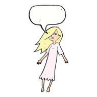 cartoon ghost like girl with speech bubble N9