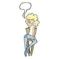 cartoon woman posing on chair with speech bubble N17