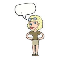 cartoon retro pilot woman with speech bubble N9