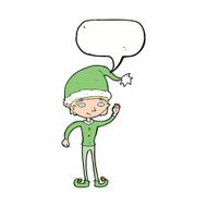 cartoon waving christmas elf with speech bubble N8