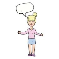 cartoon woman shrugging shoulders with speech bubble N438