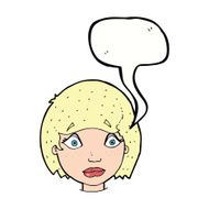 cartoon worried female face with speech bubble N9