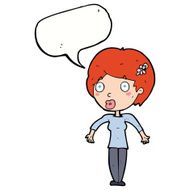 cartoon shocked woman with speech bubble N89