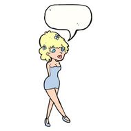 cartoon woman posing in dress with speech bubble N31