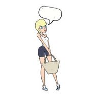 cartoon attractive woman shopping with speech bubble N9