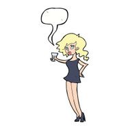 cartoon woman at party with speech bubble N18