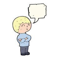 cartoon boy with folded arms speech bubble N16