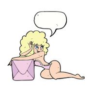 cartoon pin up woman with box speech bubble N9