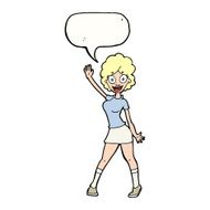 cartoon woman dancing with speech bubble N25