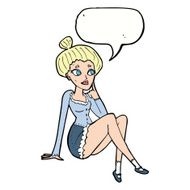 cartoon attractive woman sitting thinking with speech bubble N8