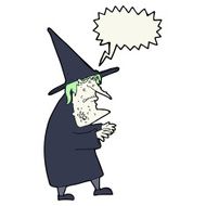 cartoon ugly old witch with speech bubble N9