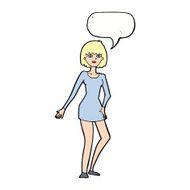 cartoon woman in dress with speech bubble N36