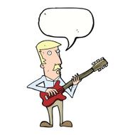 cartoon man playing electric guitar with speech bubble N14