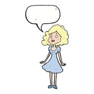 cartoon happy woman in dress with speech bubble N25