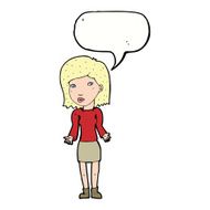cartoon woman shrugging shoulders with speech bubble N439