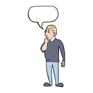 catoon curious man with speech bubble