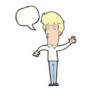 cartoon nervous man waving with speech bubble N17
