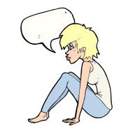 cartoon woman sitting with speech bubble N18