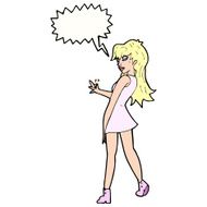 cartoon woman posing in dress with speech bubble N32