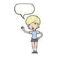 cartoon girl waving with speech bubble N26
