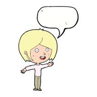 cartoon happy girl waving with speech bubble N8