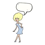 cartoon woman posing in dress with speech bubble N33
