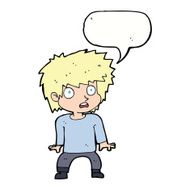 cartoon frightened boy with speech bubble N17