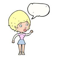 cartoon woman waving with speech bubble N303