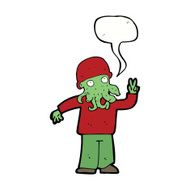 cartoon cool alien with speech bubble N9