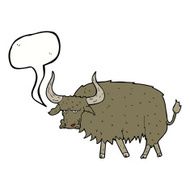 cartoon annoyed hairy cow with speech bubble