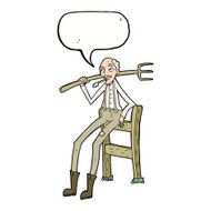 cartoon old farmer leaning on fence with speech bubble N7