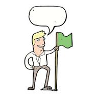 cartoon man planting flag with speech bubble N9