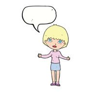 cartoon woman shrugging with speech bubble N53