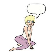 cartoon happy woman sitting on floor with speech bubble N18