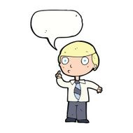 cartoon school boy with speech bubble N9
