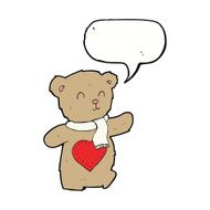 cartoon teddy bear with love heart speech bubble