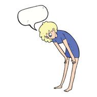 cartoon woman looking at her feet with speech bubble N9