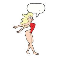 cartoon sexy woman in swimsuit with speech bubble N8