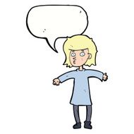 cartoon nervous woman with speech bubble N27