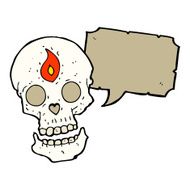 cartoon mystic skull with speech bubble N9