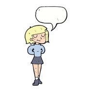 cartoon pleased woman with speech bubble N9