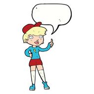 cartoon skater girl giving thumbs up symbol with speech bubble N9